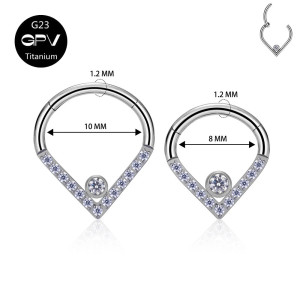 Кольцо-капля сегментное 1,2 мм кликер с кристаллами. Титан. HSEGTAJ010